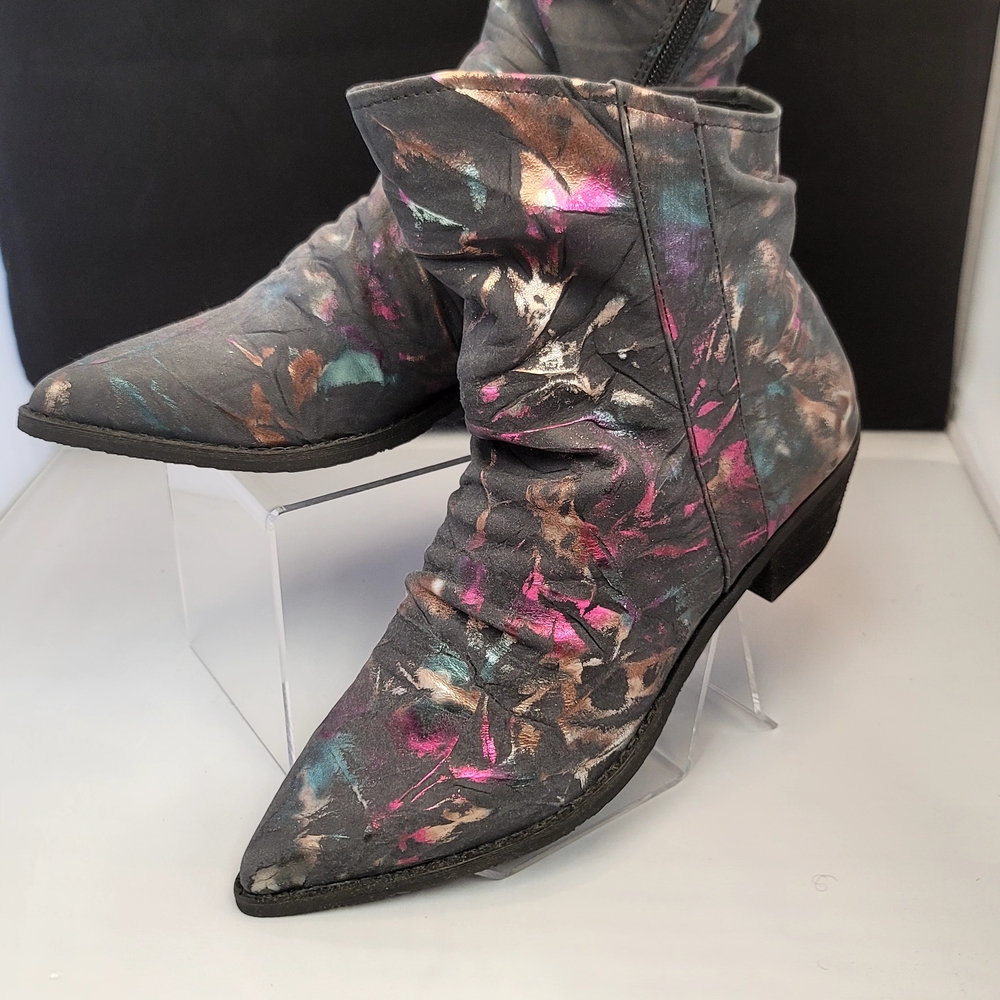 Antelope Gray and Pink Ankle Boots with Intricate Design